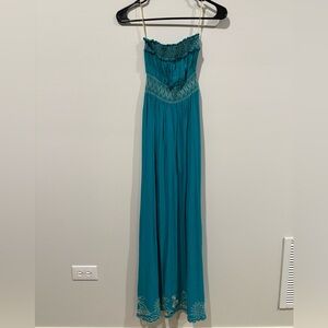 American Rag Strapless Women’s Teal Embroidered Maxi Dress Size Small